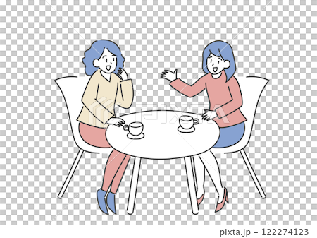 Illustration of women having a conversation while drinking coffee 122274123