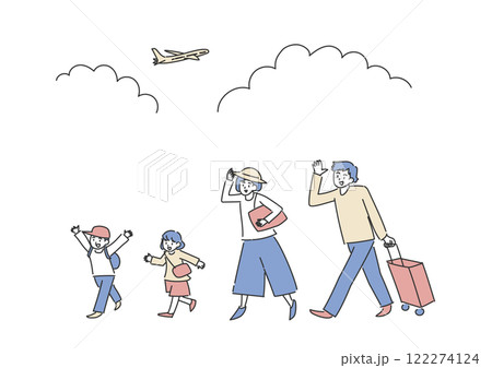 旅行に出かける家族と飛行機のイラスト 122274124