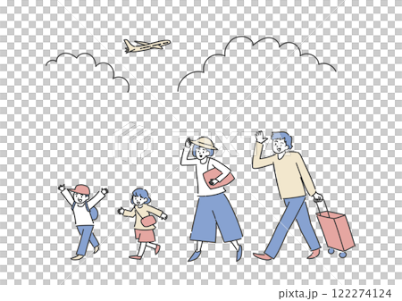旅行に出かける家族と飛行機のイラスト 122274124