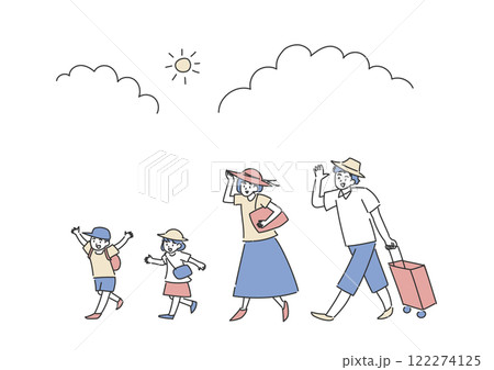 夏旅行に出かける家族のイラスト 122274125