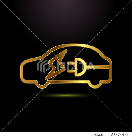 Electric car icon design illustration. Car charging station sign symbol in gold color style Electric car icon design illustration. Car charging station sign symbol in gold color style 122274481