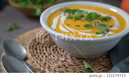 Creamy pumpkin soup 122274723