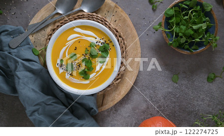 Creamy pumpkin soup 122274725