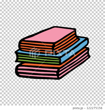 Doodle pile of books icon hand drawn with black line, freehand style and colored Doodle pile of books icon hand drawn with black line, freehand style and colored 122275156