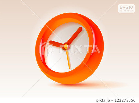 Clock icon in 3d vector style, with glow effect. Orange time on light background. Color watch. Design element for you modern project Clock icon in 3d vector style, with glow effect. Orange time on light background. Color watch. Design element for you modern project 122275356