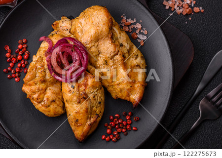 Chicken fillet pieces marinated with salt and spices Chicken fillet pieces marinated with salt and spices 122275673