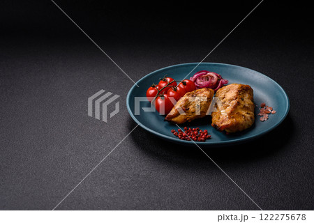 Chicken fillet pieces marinated with salt and spices Chicken fillet pieces marinated with salt and spices 122275678