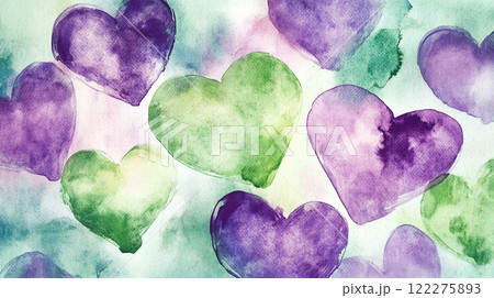 green purple rectangular watercolor background with heart. Festive day banner. For text design 122275893
