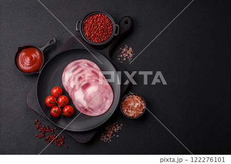 Ham cut into slices with salt and spices 122276101