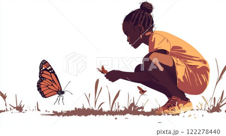 Child Curious About Insect Cinematic contrast modern style illustration. 122278440