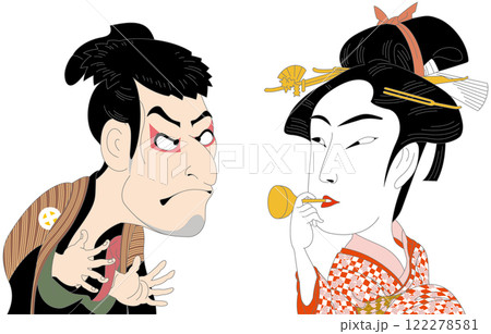 デフォルメした浮世絵の人物キャラクター デフォルメした浮世絵の人物キャラクター 122278581