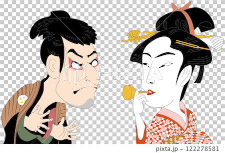 デフォルメした浮世絵の人物キャラクター デフォルメした浮世絵の人物キャラクター 122278581