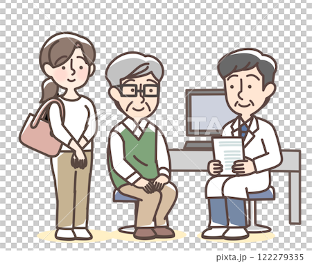 診察を受けるおじいさん 122279335