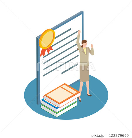 資格取得で喜ぶ女性 122279699