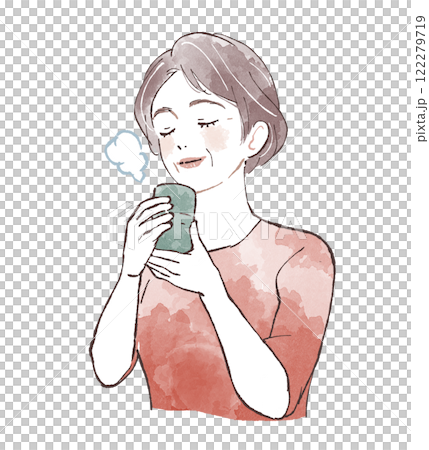 緑茶を飲んでホッとする女性 122279719