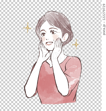 快樂微笑的女人，手放在臉頰上 122279729