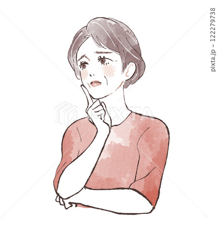 人差し指を頬に当て悩む女性 122279738