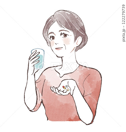 薬を飲もうとする女性 122279739