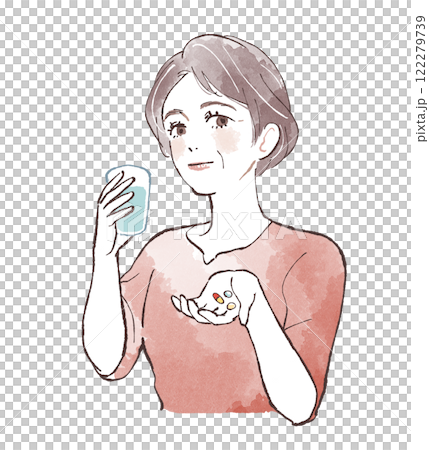 A woman trying to take medicine 122279739