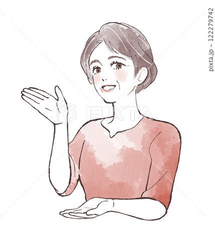 両手で案内する女性 122279742