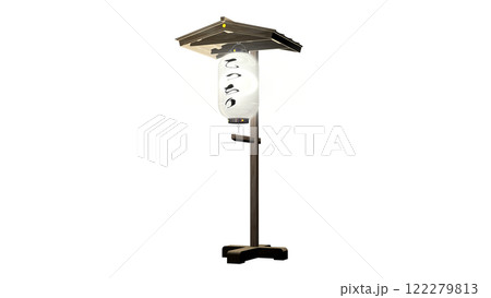 「てっちり」と書かれた小屋根付きの白い提灯（遠景）点灯のイメージ(背景は透明です) 122279813