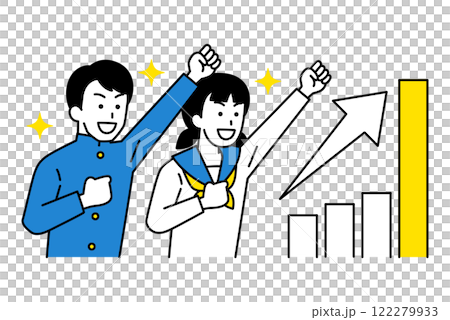 男女學生對不斷增長的圖形和拳頭感到滿意 男女學生對不斷增長的圖形和拳頭感到滿意 122279933