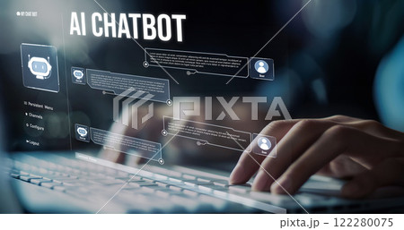 Human interact with AI artificial intelligence virtual assistant EIDE 122280075