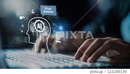 Human interact with AI artificial intelligence brain process generative AI EIDE 122280130