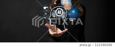 Human interact with AI artificial intelligence virtual assistant FaaS 122280260