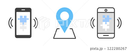 アイコン セット マップピン スマートフォン パズル 背景 アイコン セット マップピン スマートフォン パズル 背景 122280267