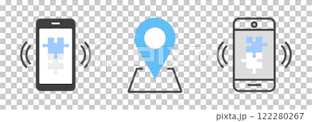 アイコン セット マップピン スマートフォン パズル 背景 アイコン セット マップピン スマートフォン パズル 背景 122280267