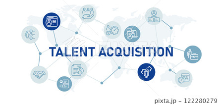 Talent Acquisition icon set with illustration job recruitment company employment hiring work search candidate qualification process career human resource design outline 122280279