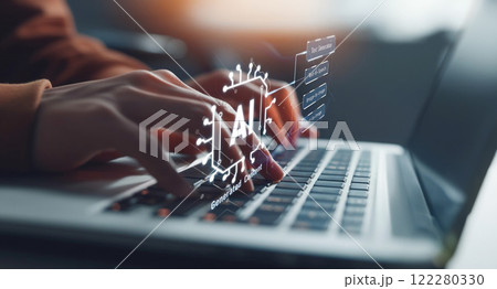 Human interact with AI artificial intelligence brain process generative AI EIDE 122280330