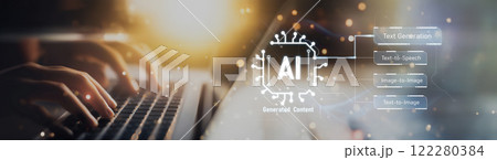 Human interact with AI artificial intelligence brain process generative AI EIDE 122280384