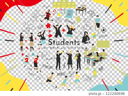 学校生活を楽しむ生徒たち 122280696