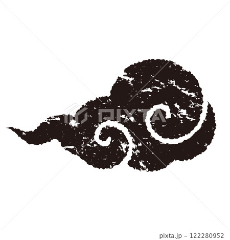 版画風の吉祥雲のイラスト　背景透過　白黒 122280952