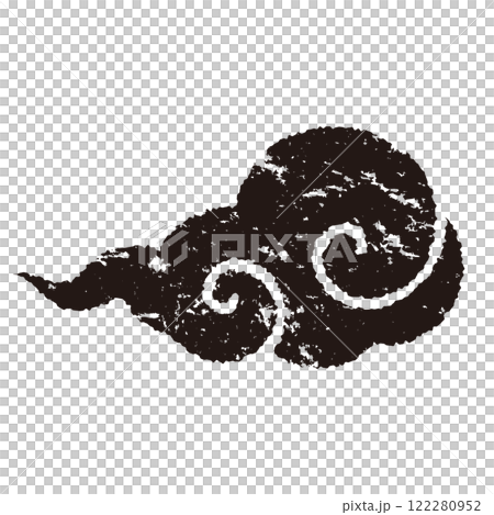 版画風の吉祥雲のイラスト　背景透過　白黒 122280952