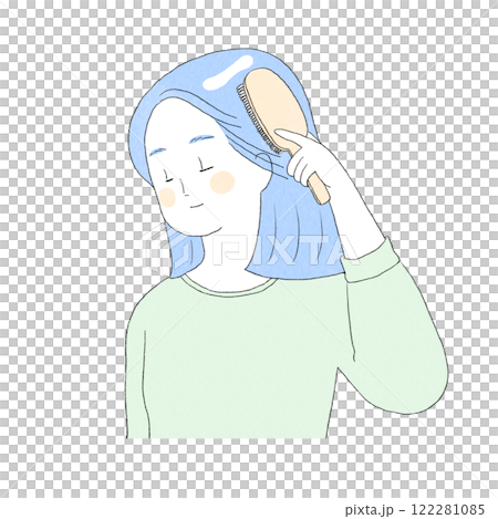 一個女人用刷子梳理頭髮的插圖 122281085