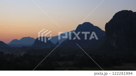 Mountains at sunset, Vang Vieng, Laos. Mountains at sunset, Vang Vieng, Laos. 122281994