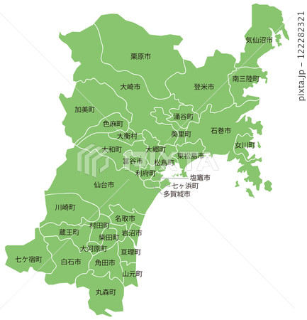 分割できる宮城県地図　市町村名あり 122282321