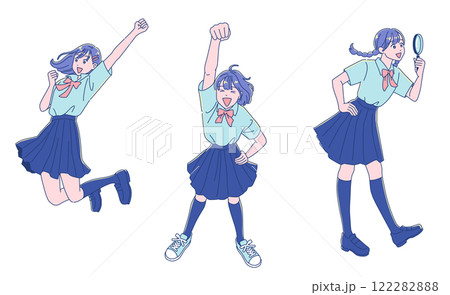 ジャンプして喜ぶアニメ調の女子学生 ジャンプして喜ぶアニメ調の女子学生 122282888