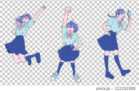 動漫風格女學生高興得跳起來 122282888