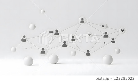 3D Social Network Concept with Floating Spheres and Connected Icons 3D Social Network Concept with Floating Spheres and Connected Icons 122283022