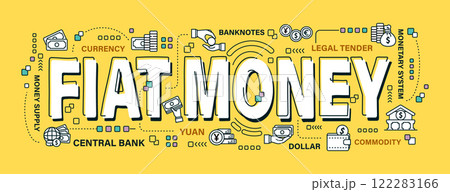 Fiat money . Word and outline icon on solid color background . Cryptocurrency concept . Vector . Editable stroke . Fiat money . Word and outline icon on solid color background . Cryptocurrency concept . Vector . Editable stroke . 122283166