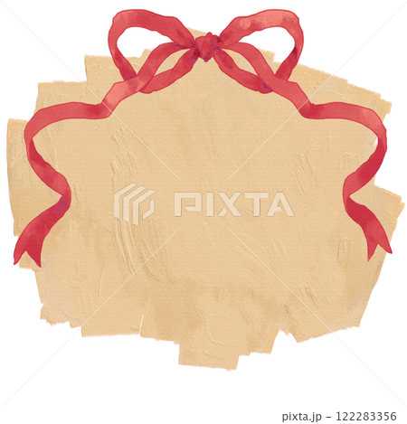 赤いリボン・飾り枠・背景素材クラフト紙風 122283356