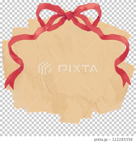 赤いリボン・飾り枠・背景素材クラフト紙風 122283356