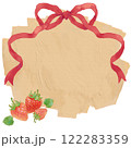 苺と赤いリボン・飾り枠・背景素材クラフト紙風 122283359