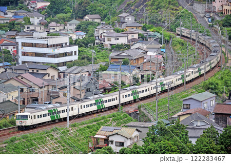 東海道本線 湯河原-真鶴 JR東日本 185系 C1編成(大宮) 踊り子 ストライプ色 東海道本線 湯河原-真鶴 JR東日本 185系 C1編成(大宮) 踊り子 ストライプ色 122283467