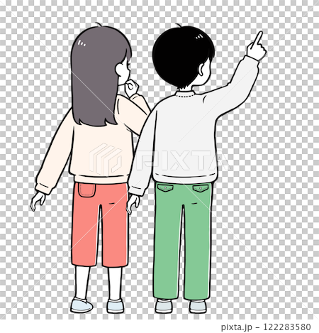 Elementary school students, boys and girls, consultation, simple back view illustration Elementary school students, boys and girls, consultation, simple back view illustration 122283580