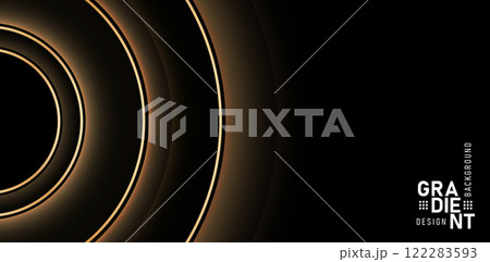 Abstract dark background with golden rings lines glowing lights for website banner, poster corporate signs, billboard agency product, metaverse or universe backdrop, social media advertising templates 122283593